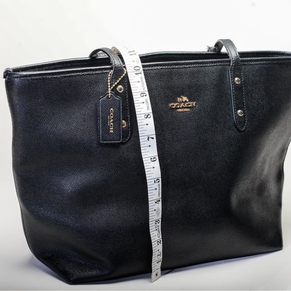 Coach Black Leather City Tote with Gold Accents - Picture 2 of 4